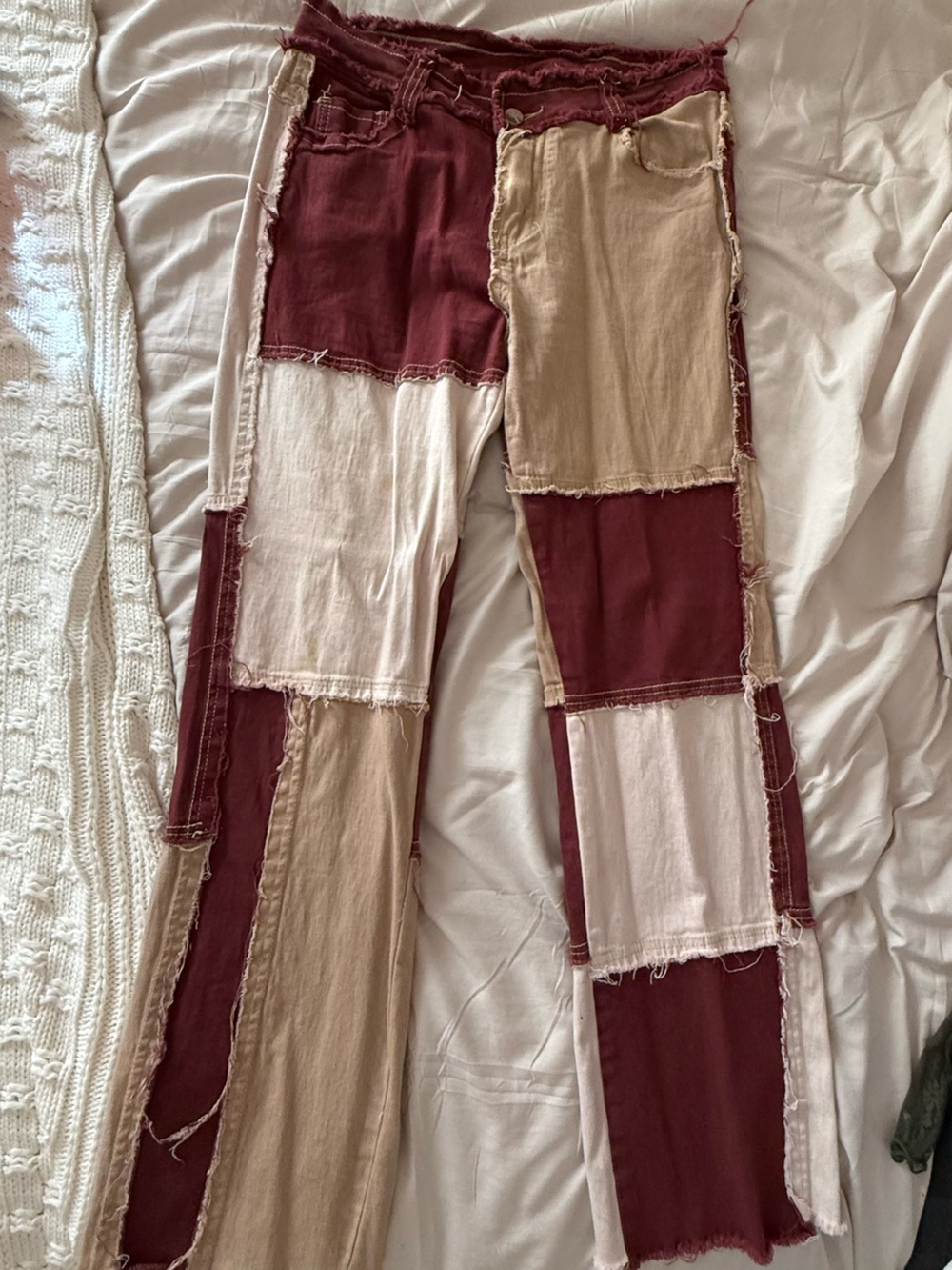 Patchwork Women’s Jeans in Burgundy, Beige & Cream